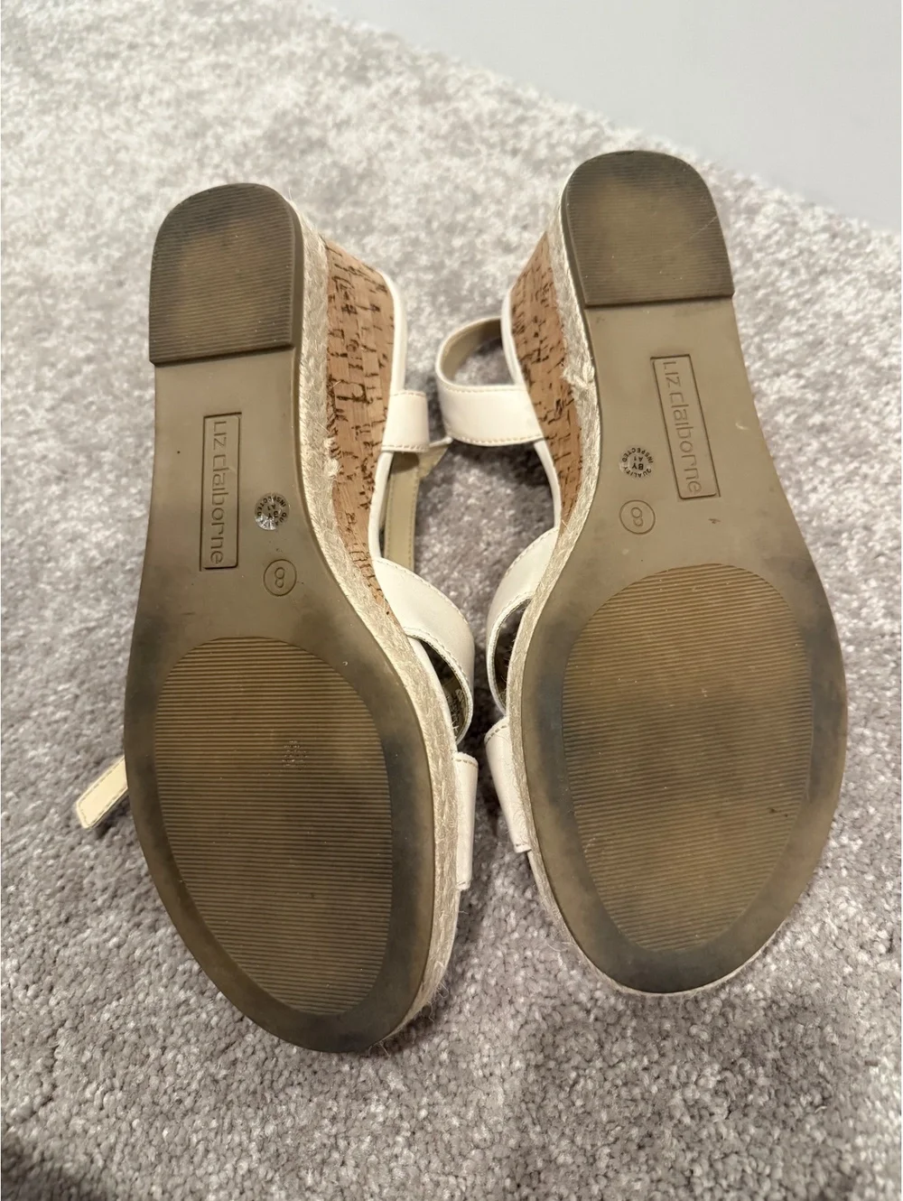 Liz Claiborne Women's Beige Leather Wedge Espadrille Sandals with Cork Heel, Sz